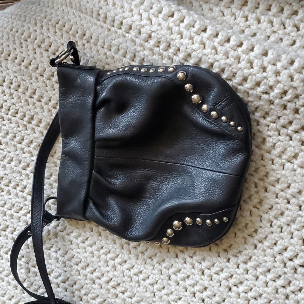 B Makowsky Black 100% Genuine Leather Crossbody Bag with Studs